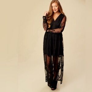 Altar’d State Whimsygoth Black Lace Overlay Maxi Dress Goth Romantic Boho Sz S